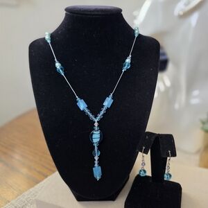 Blue Crystal Bead Necklace and Earrings Set